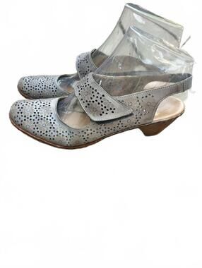 Rieker Gray Taupe Perforated Leather Low Heel Slingback Shoes | Size 40 US 9-9.5